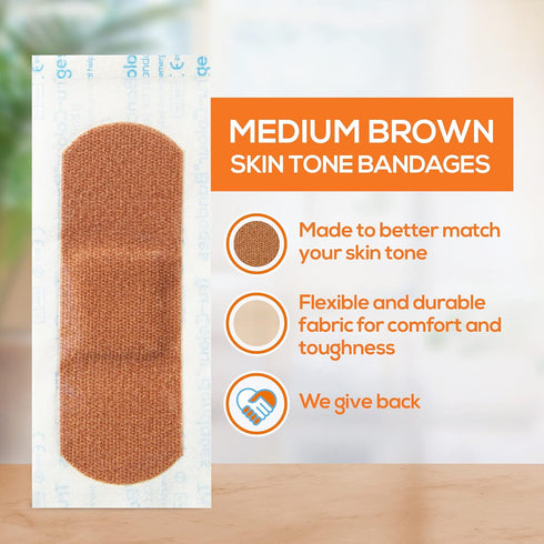 Skin Tone Bandages, Brown-Dark Brown, Single Bag (30-Count; Orange Bag)
