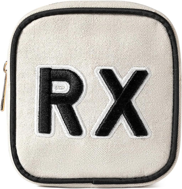Personalized Small Canvas Cosmetic Bag, Cute Plaid Chenille Letter RX Drug Pouch with Zipper for Women and Girls