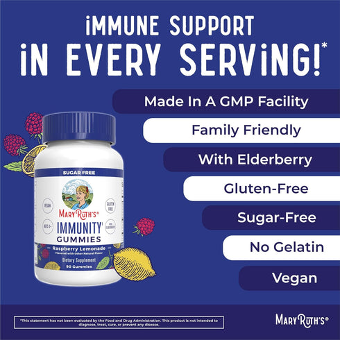 MaryRuth Organics Sugar Free Immunity Gummies, 90ct | Powerful Blend with Elderberry, Vitamin C, Zinc, D3 & Echinacea