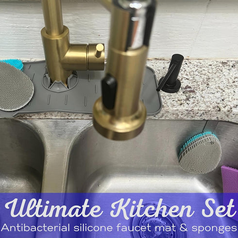 Kitchen Sink Splash Guard, Faucet Mat for Kitchen Sink, Food Grade Silicone Scrubber Dish Set