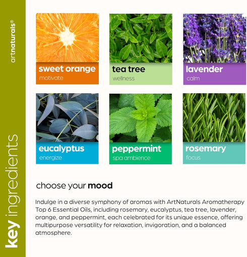 ArtNaturals Top-6 Essential Oil Set - 100% Pure - 6 x 10ml Bottles - Premium Gift Set for Aromatherapy