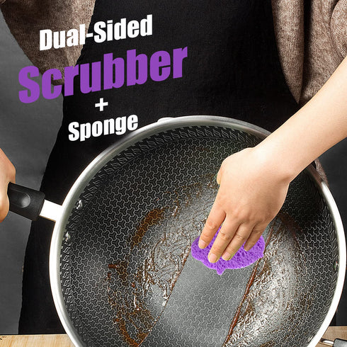 Scratch-Free Multipurpose Dish Sponge, Natural Cellulose Sponges for Makeup Removal and Car Cleaning, 50 Count Purple