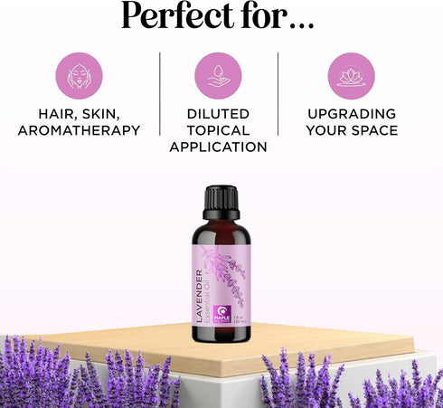 Pure Lavender Essential Oil for Hair, Skin, and Nails, Aromatherapy Diffusers, 1 Fl Oz
