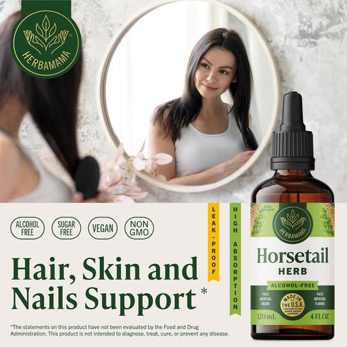 Horsetail Horsetail 84-Day HERBAMAMA Herb Extract Drops - Vegan Hair, Nail & Skin Care with Leaves Tincture - Non-GMO