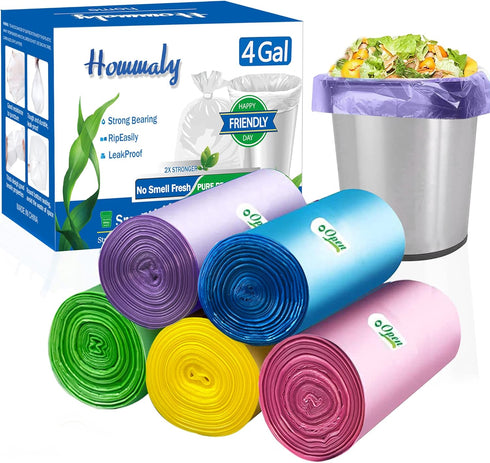 4 Gallon Small Garbage Bags, 250 Counts, Trash Bag Bin Liners for Home Office Kitchen, 5 Color