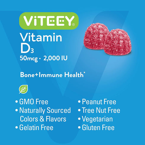 Vitamin D3 Gummies for Adults & Teens - 2,000 IU, 50mcg, Chewable, Vegetarian, Gelatin Free, Tasty Berry Flavor - 50
