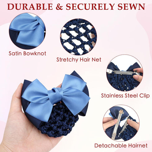 kilofly 4pc Women's Two-Way Snood Net Bow Barrette Hair Clip Bun Cover Set