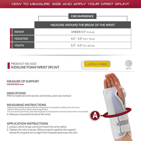 OTC KidsLine Wrist Splint, Soft Foam, Adjustable Pediatric Support for Infant (Right Hand)