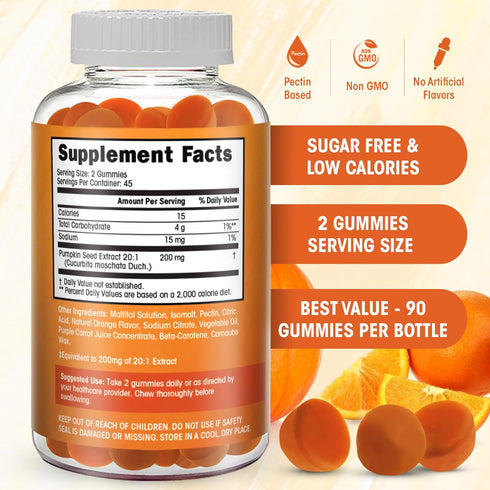 Gummies 90 Count Pumpkin Seed Oil Sugar-Free Naturally Flavored- Pumpkin Seed Oil for Hair Growth, Bladder, Urinary