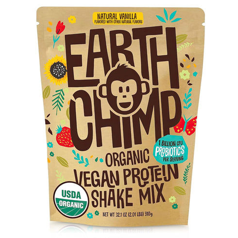 EarthChimp Organic Vegan Protein Powder - 32 Oz (Vanilla) - 26 Servings - Non GMO, Dairy Free, Gluten Free, Plant Based