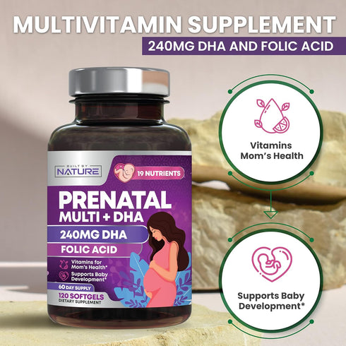 Prenatal Vitamins for Women - Multivitamin with DHA, Folic Acid, Vitamin C, B12, Iron & Omega-3, 120 Softgels