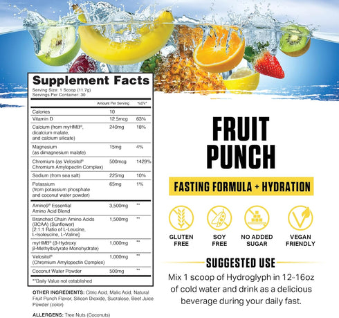 Ambrosia Hydroglyph Intraworkout Formula - BCAA + EAA + Electrolytes Hydration Powder, 0g Sugar (Fruit Punch)