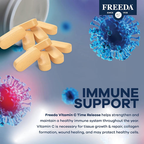 FREEDA Vitamin C - Timed Release 1000mg Tablets - Kosher Vegan Antioxidant Immune Support (250 Ct)