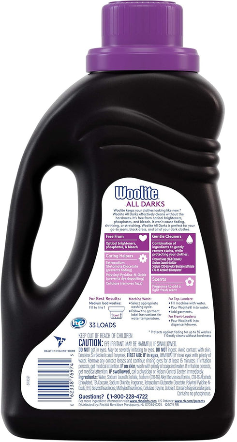 Woolite Darks Defense Liquid Laundry Detergent, 50 Fl Oz, 33 Loads, Regular & HE Washers