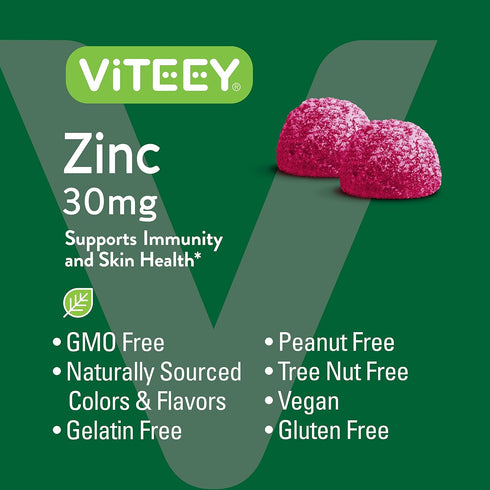 Zinc Gummies for Adults & Teens - 30mg Immune Health Support, Vegan, Gelatin Free, Chewable Berry Flavored