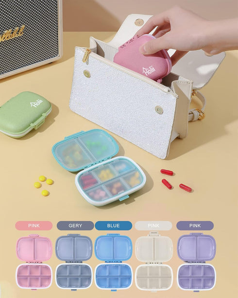 Holii Portable Travel Pill Organizer, 8 Compartments Daily Pill Box for Vitamins, Small Medicine Container (Pink)