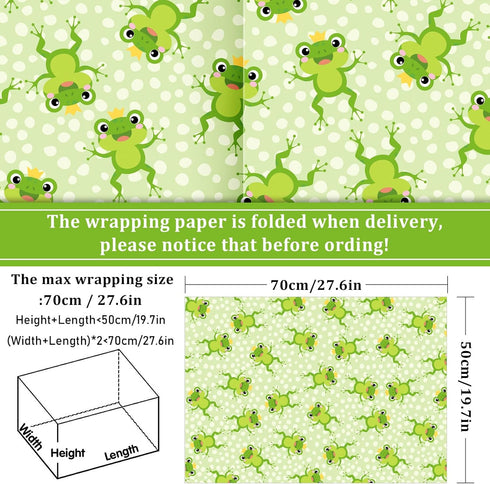 JarThenaAMCS 10 Sheet Cute Frog Wrapping Paper -Not Roll- Lotus Leaf Lotus Flower Gift Wrap Paper Bulk Green Folded Flat DIY Craft Paper for Birthday Baby Shower, 19.7 x 27.6 In