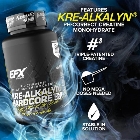 EFX Sports Kre-Alkalyn Hardcore Creatine Monohydrate Pill Supplement | 120 Capsules, 40 Servings, Energy & Strength Pre