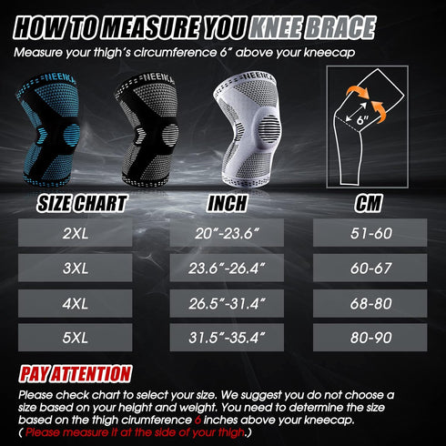 NEENCA Plus Size Knee Brace - Knee Support with Stabilizers & Gel Pad for Pain Relief, All Sports