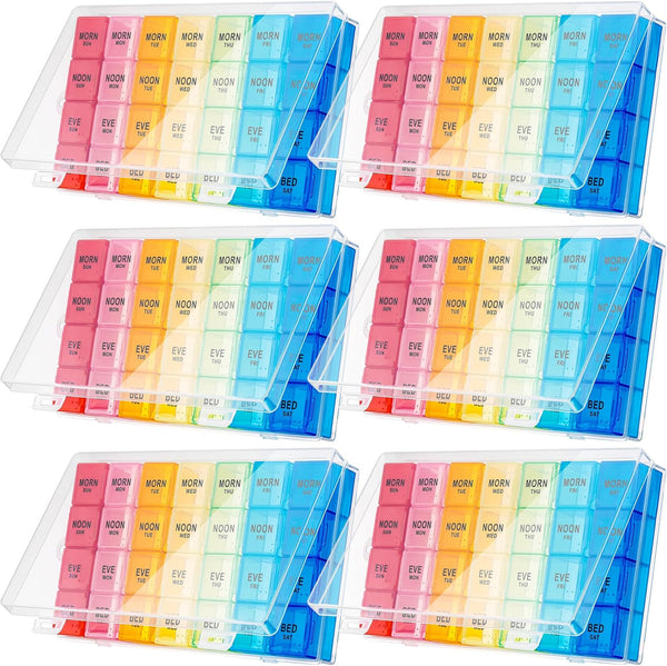 6 Pack Weekly Pill Organizer, Waterproof Pill Box for 4 Times a Day, Big Medication Container for Vitamins and