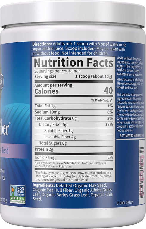 Garden of Life Organic Unflavored Fiber Powder Detox Blend with Chia, Alfalfa & Barley for Gut Health Support - 30