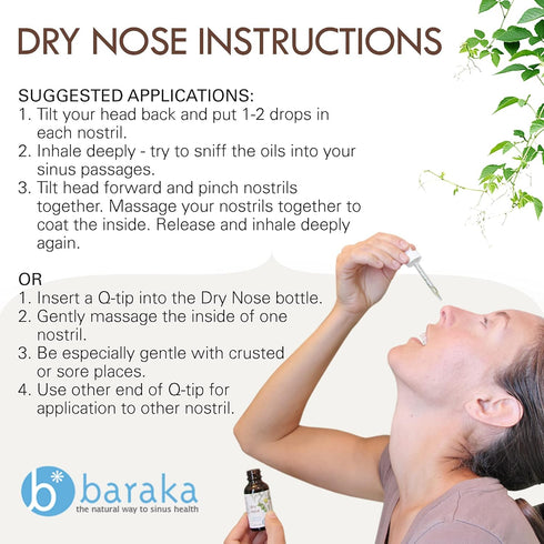 Baraka Dry Nose Nasal Moisturizer - Organic Essential Oils in Sesame Oil Base, 1 oz Dropper