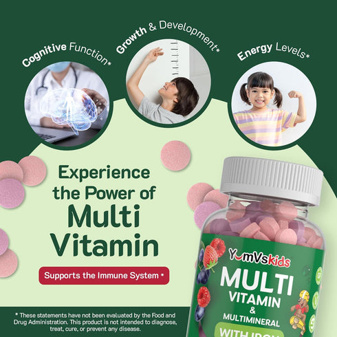 YumVs Complete Kids Multivitamin with Iron - Kids Chewable Multivitamin, 120 Tablets, Toddler Vitamins for 2 Year Old+,
