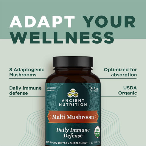 Ancient Nutrition Organic Multi Mushroom Supplement - Immune Support Tablet, Gluten Free, 30 Count