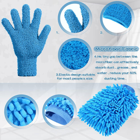 6 pcs Microfiber Dusting Mitt Gloves, Washable Car Wash Mitt for Cleaning