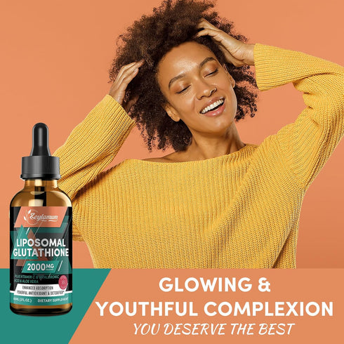 2000MG Liposomal Glutathione Liquid Drops, Enhanced Absorption Glutathione Supplement with Vitamin C, Hyaluronic Acid,