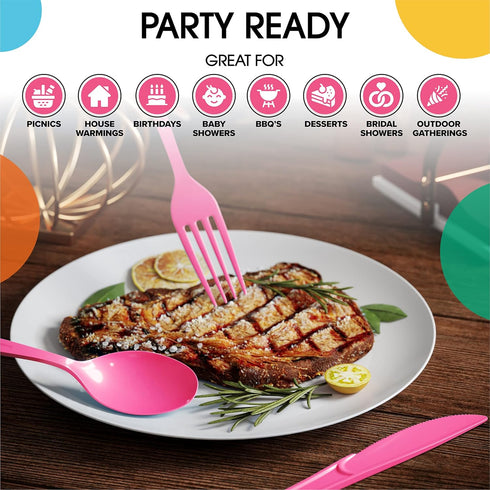 Heavy Duty Disposable Cerise Plastic Spoons, 50 Pcs - Cerise Disposable Cutlery