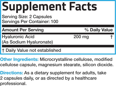 Bronson Hyaluronic Acid 200 MG, High Potency Joint Health & Skin Support, Non-GMO, 200 Vegetarian Capsules