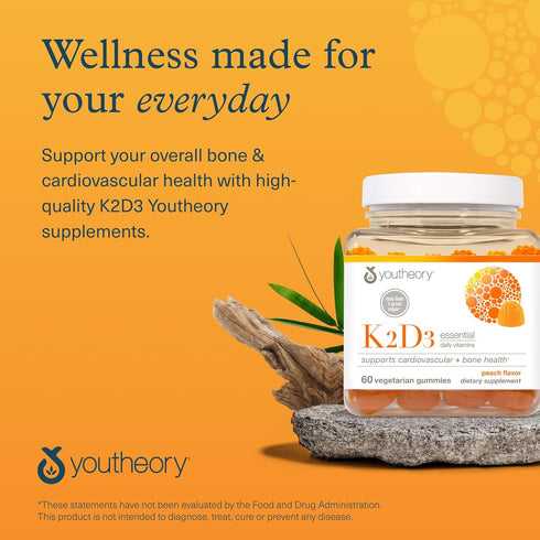 K2D3 D3 K2 60 Gummies Youtheory - Bone & Heart Health Support* - Combines Vitamin & Vitamin - Dairy, Soy & Gluten Free