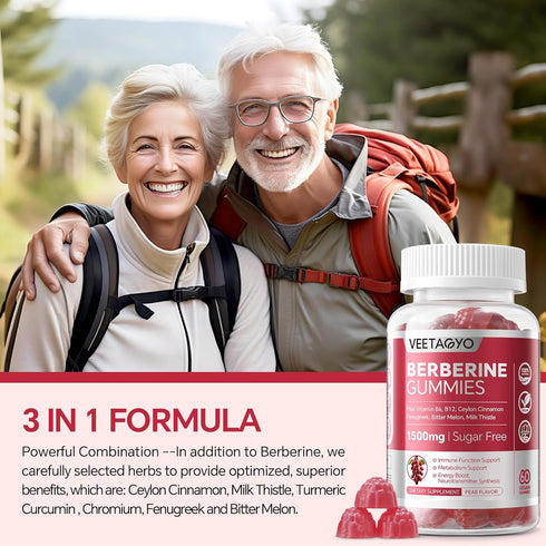 Berberine Supplement 1500mg, Sugar Free Berberine with Ceylon Cinnamon Gummies, 120 Cts