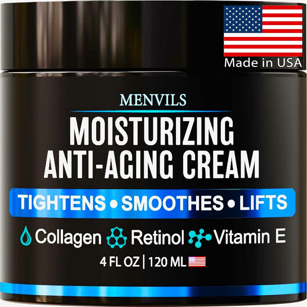 Mens Face Moisturizer Cream - Anti Aging & Wrinkle with Collagen, Retinol, Vitamins E, Jojoba Oil - 4 oz