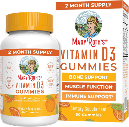 MaryRuth Organics Vitamin D3 Gummies - 2 Month Supply, 60 Vegan Gummies for Immune Support & Bone Health
