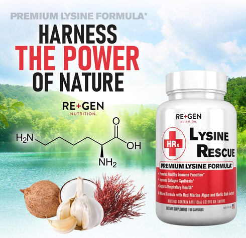 Re+Gen Nutrition Lysine Rescue - Amino Acid Supplement for Stronger Immune Health & Collagen Synthesis in Women & Men,