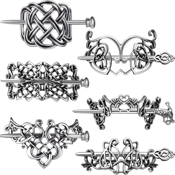 Syhood 6 Pieces Vintage Silver Celtic Hair Slide Hairpin – Celtic Knot Hair Stick Clips – Creative Barrette Accessories