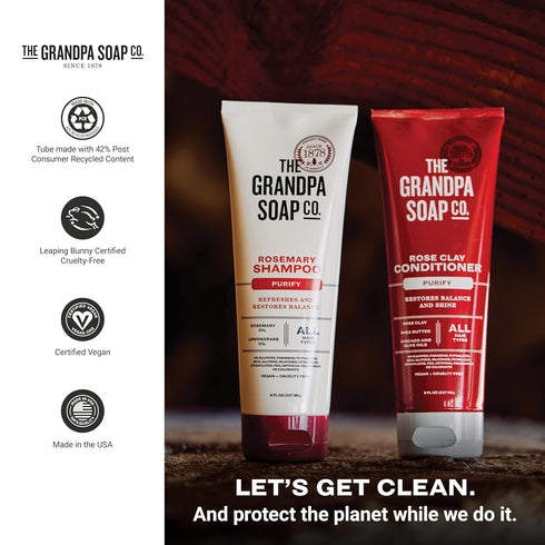The Grandpa Soap Company Purifying Shampoo with Rosemary and Lemongrass Oils, 8 Fl Oz, Vegan