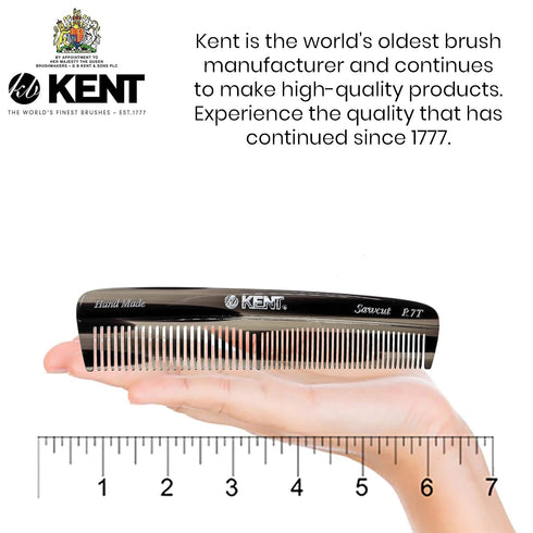 Kent R7TG Graphite Double Tooth Hair Pocket Comb, Small Fine/Wide Tooth Comb for Men, Women, and Kids
