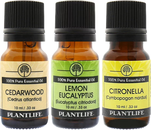 Plantlife Pest Set 3-Pack (Cedarwood, Lemon Eucalyptus, and Citronella) Aromatherapy Essential Oil