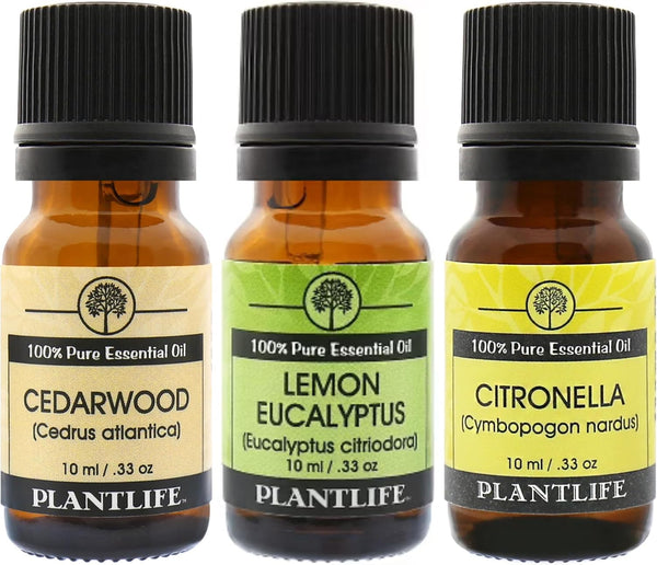 Plantlife Pest Set 3-Pack (Cedarwood, Lemon Eucalyptus, and Citronella) Aromatherapy Essential Oil