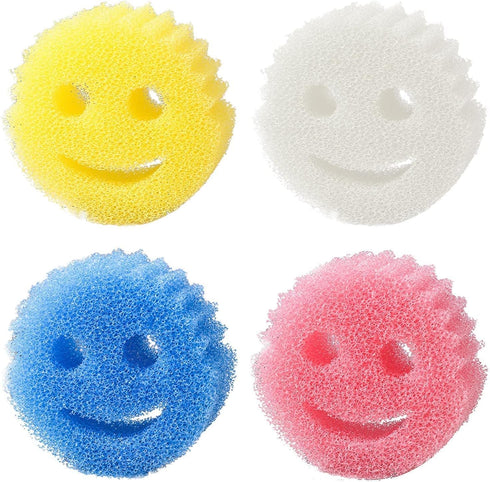 Funny Scratch Dish Smiley Sponge, Remove Stain & Odor, Durable Household Kitchen Cleaning Cotton, 4PCS