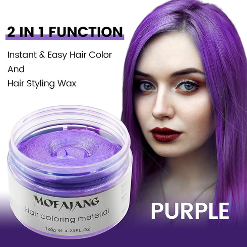 Purple Hair Dye Wax Temporary Color Pomade 4.23 oz, Natural Instant Hair Styling Clay for Halloween, Cosplay, Party
