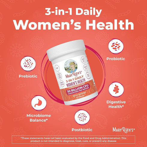MaryRuth Organics 3-in-1 Daily Health Probiotics for Women - 50 Billion CFU - 30 ct - Hormone Support & Gut Health