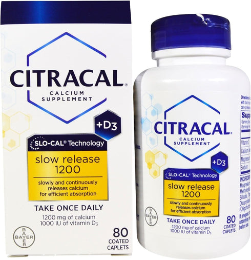 Citracal Calcium Slow Release 1200 + D3 Supplement - 80 ct Coated Caplets, Pack of 3