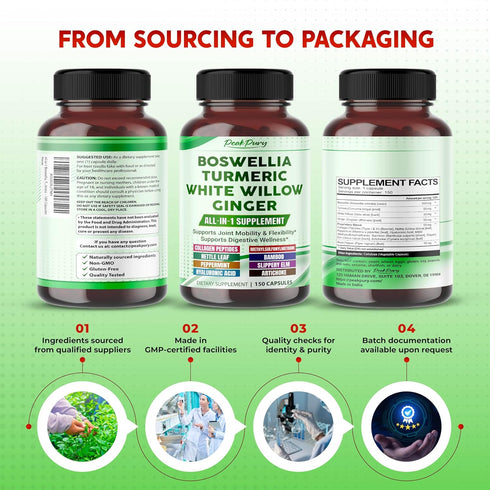 PEAKPURY All-in-1 150 Boswellia, Turmeric, White Willow & Ginger Supplement Supports Joint Comfort, Flexibility
