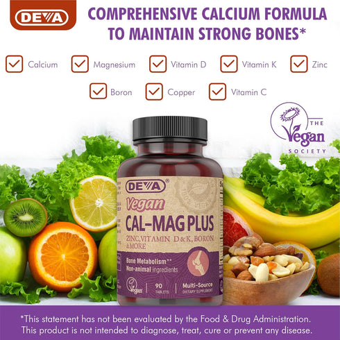 DEVA Vegan Calcium Magnesium Supplement Plus - 90 Tablets, Zinc, Vitamin C, D, K, Sugar Free & Gluten Free, 2-Pack