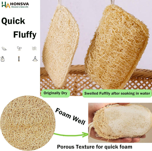 Natural Loofah Kitchen Sponge, 6 Pcs, 100% Plant Fibers Vegetable Scrubber, Eco Friendly