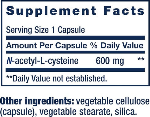 Life Extension N-Acetyl-L-Cysteine (NAC) 600 mg - Immune, Respiratory & Liver Health, 60 Capsules